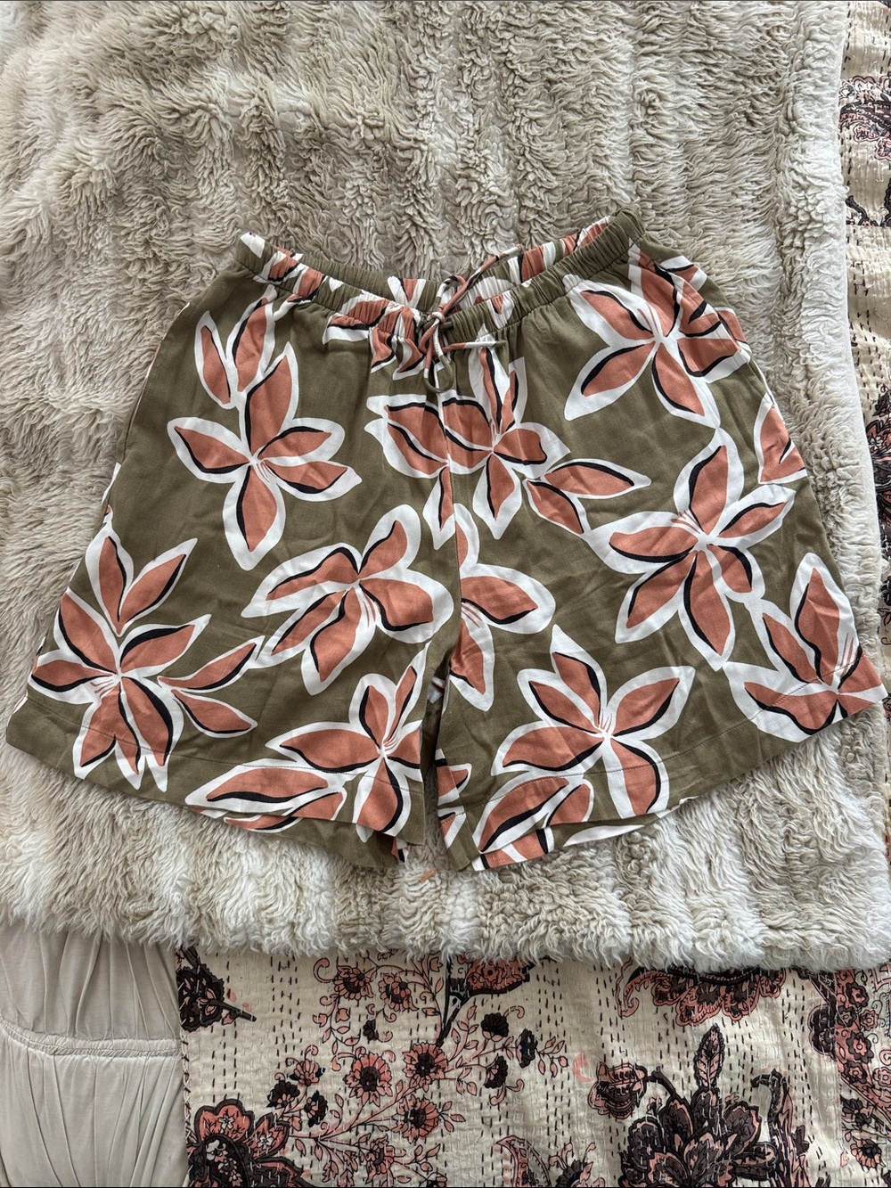 Volcom Olive Bermuda Shorts with Modern Floral Pattern